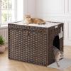 LEEJARD Hidden Rattan Cat Litter Box Furniture with Anti-Tracking Mat, Brown view 1