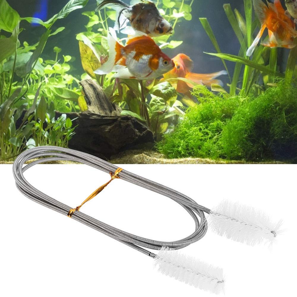 CFTGIW Flexible Stainless Steel Aquarium Pump Tube Cleaning Brush, Double-Ended, White