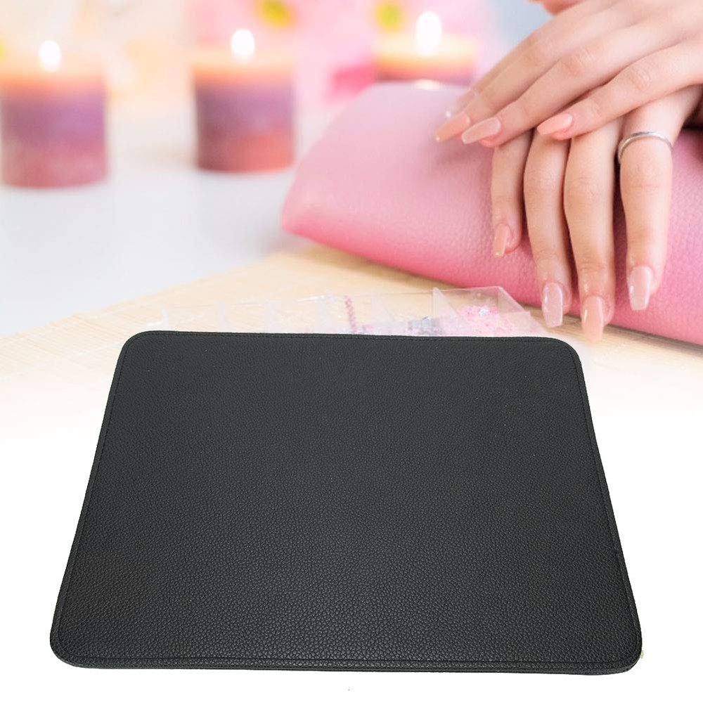 Nail Art Desk Mat with Soft Cushion, Foldable and Washable, Black PU Texture