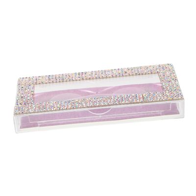 TOVINANNA Stylish Plastic Eyelash Storage Box with Rhinestones, Pull-Out Tray and Base