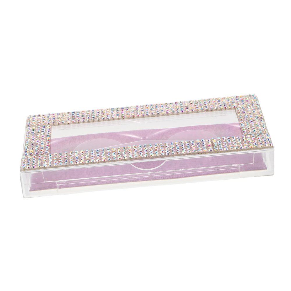 TOVINANNA Stylish Plastic Eyelash Storage Box with Rhinestones, Pull-Out Tray and Base