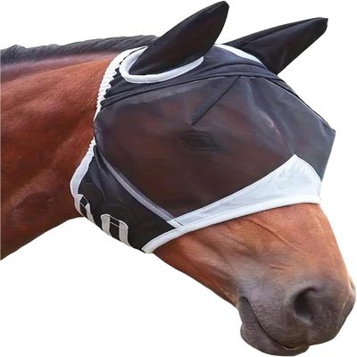 Horse Fly Mask with Ear Protection & Elasticity, UV Protection, Breathable, Cob Size (Black)