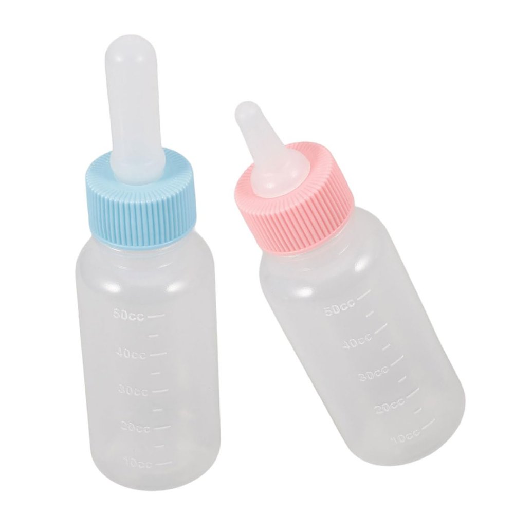 POPETPOP 2-Pack Silicone Pet Milk Bottles 50ml with Nipple for Puppies, Kittens, and Small Animals