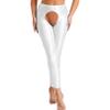 Agoky Women's Open-Crotch Stretch Pantyhose with Cutouts, White, L view 1