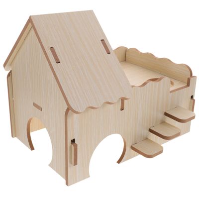 HOUDERCO Wooden Hamster Hideout and Multifunctional Small Pet House