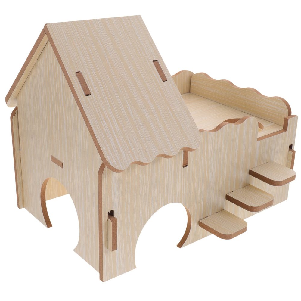 HOUDERCO Wooden Hamster Hideout and Multifunctional Small Pet House