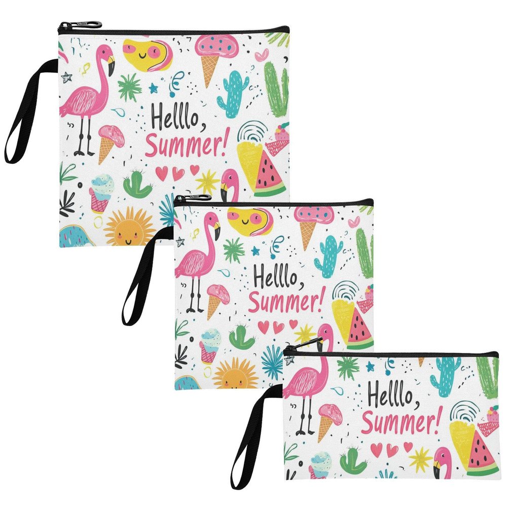Yoogain Summer Flamingos Fresh Fruits Reusable Zipper Snack Bags, 3-Piece Set