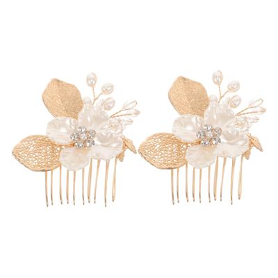 BESTYASH 2-Piece Bridal Hair Comb Set with Artificial Flowers and Gold Leaves