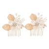 BESTYASH 2-Piece Bridal Hair Comb Set with Artificial Flowers and Gold Leaves view 1