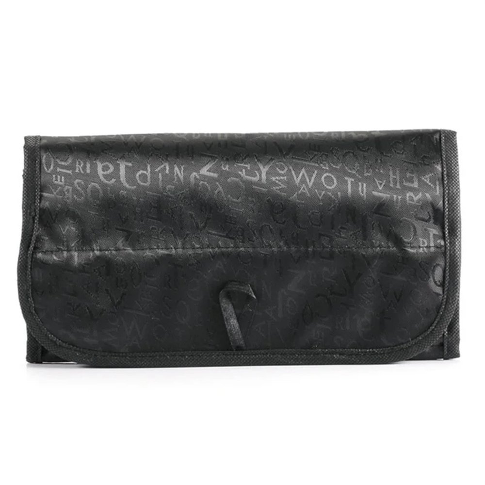 LOVSSU 4-Layer Roll-Up Makeup Storage Bag, Large-Capacity Travel Toiletry Organizer with Hanging Hook, Foldable Cosmetic Pouch, Black