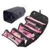 LOVSSU 4-Layer Roll-Up Makeup Storage Bag, Large-Capacity Travel Toiletry Organizer with Hanging Hook, Foldable Cosmetic Pouch, Black view 2