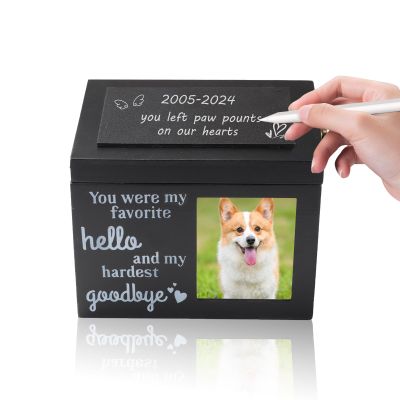 BigKing Black Wooden Pet Urn for Dog or Cat Ashes with Picture Frame and Message Board