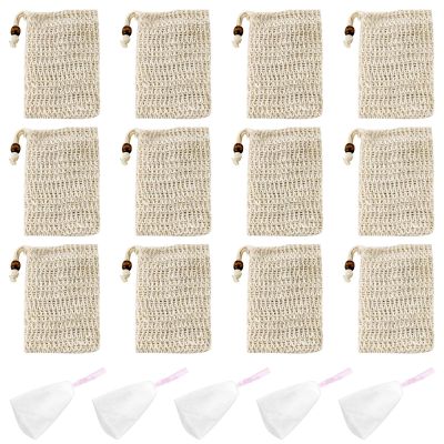 LTISHABILTD 12-Pack Cotton and Linen Soap Bags with Drawstring, 5 White Foaming Nets