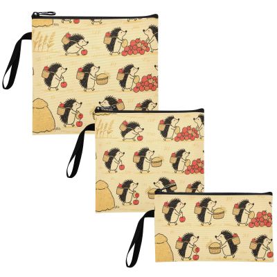 Harvest Fall Hedgehog Fruit Reusable Sandwich and Snack Bags, Waterproof, 3-Pack