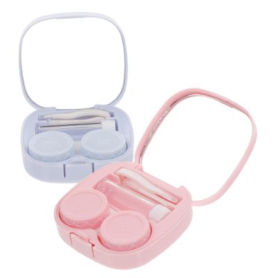 OUNONA Portable Plastic Contact Lens Cases with Small Mirror, 2 Sets