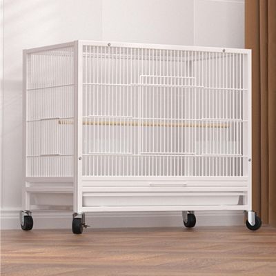 Stackable Bird Aviary with Universal Casters and Breeding Boxes, White, Small