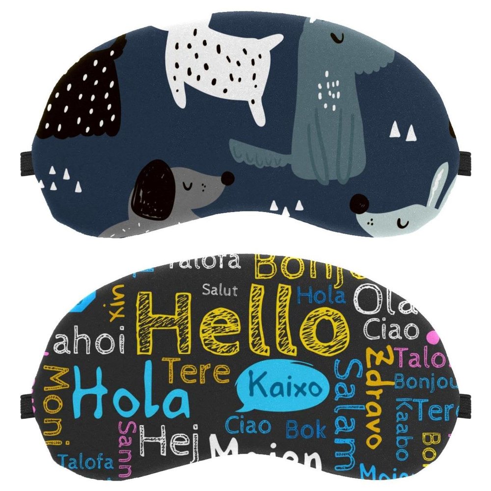 2-Pack Sleep Masks, “Hello” in Different Languages, for Men and Women, Pressure-Free Night Eye Covers, Breathable, Light-Blocking