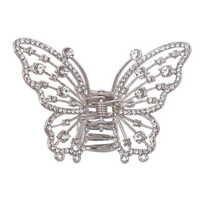 Wambere 4-Piece Butterfly Hair Claw Clips with Rhinestones, Silver