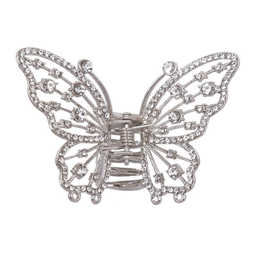 Wambere 4-Piece Butterfly Hair Claw Clips with Rhinestones, Silver