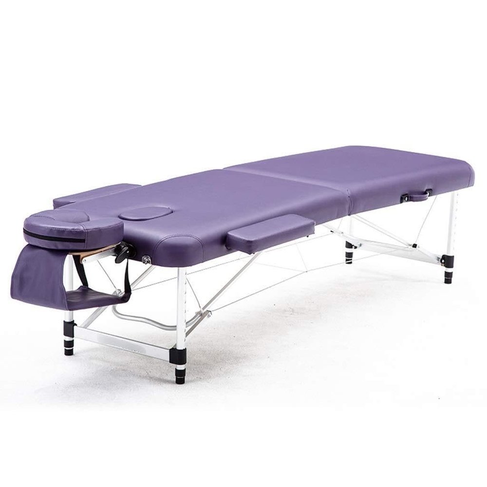 NSTVVEE Professional Folding Aluminum Massage Table with Face Hole and Carrying Bag, 185 × 60 cm, Purple