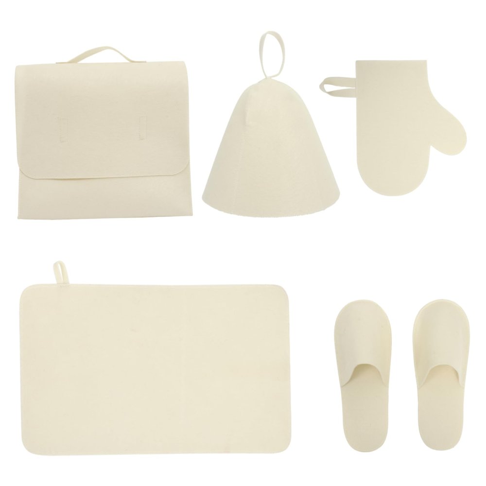 VALICLUD Reusable Felt Sauna Hat and Glove Set, 1 Set, White