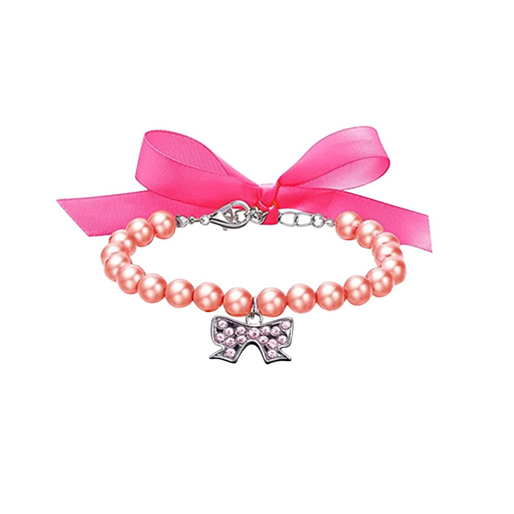 Dog Collar for Large Dogs with Pearl and Diamond Details, Adjustable Flash Collar with Leash (S)