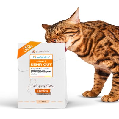 Lucky-Kitty Premium Cat Treats | 1x4 Filet Sticks | Salmon