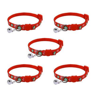 Medium Dog Collar, Thanksgiving Cat/Dog Collar with Bell, 5-Pack, Breakaway, Soft, Adjustable, for Christmas (Red, One Size)