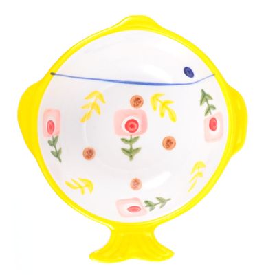 HOUDERCO Yellow Fish-Shaped Ceramic Cat Bowl