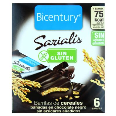 Gluten-Free Cereal Bars Coated with Dark Chocolate, 100 g Each, 6-Pack