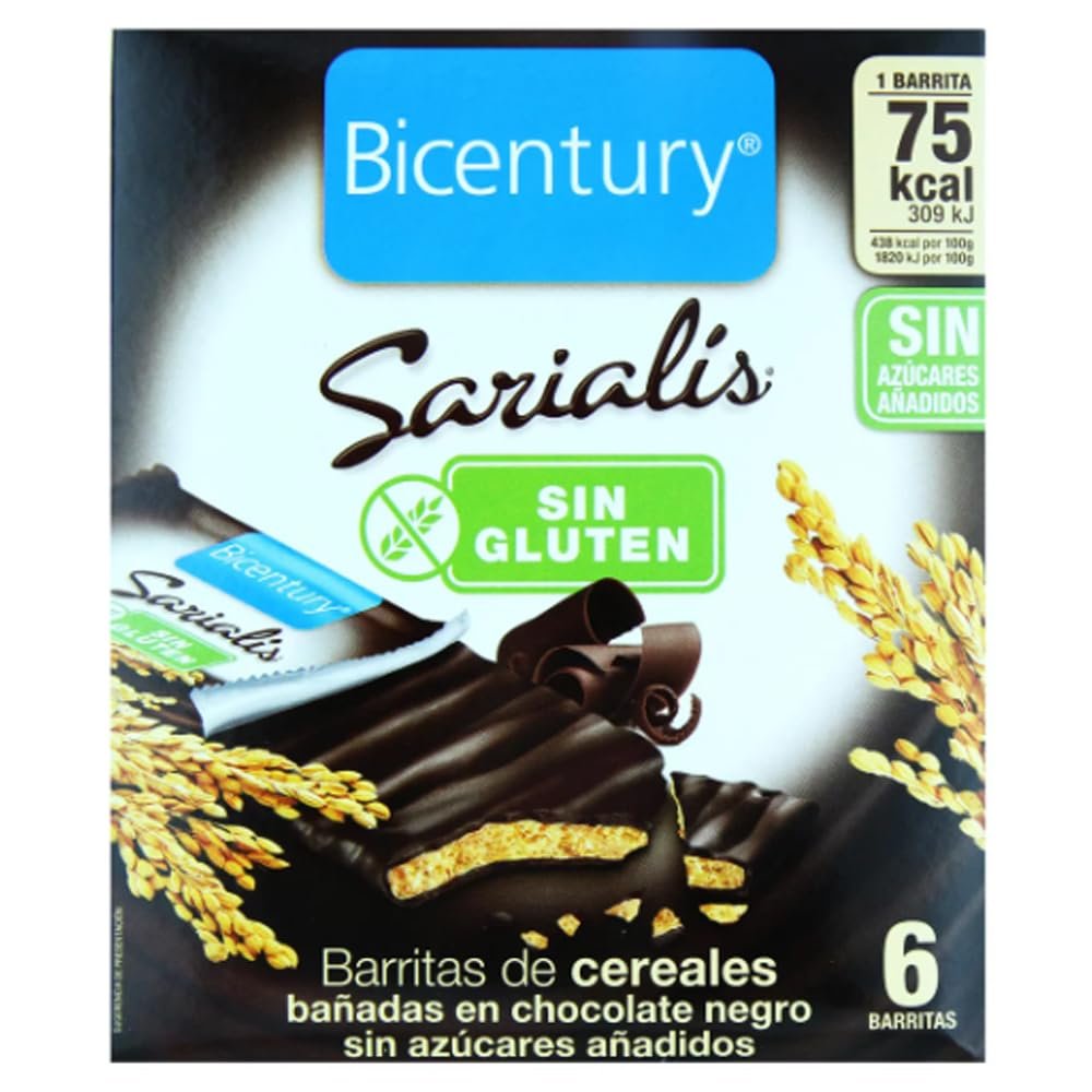 Gluten-Free Cereal Bars Coated with Dark Chocolate, 100 g Each, 6-Pack