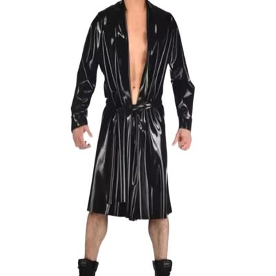 VIYOLI 100% Rubber Latex Trench Coat Long Windbreaker Sexy Shiny Black Jumpsuit Cosplay, Pink, 3XL