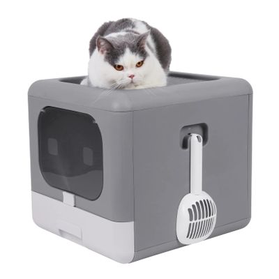 TIEOAXFT Foldable Cat Litter Box for Multiple Cats with Odor Control, Scoop and Tray