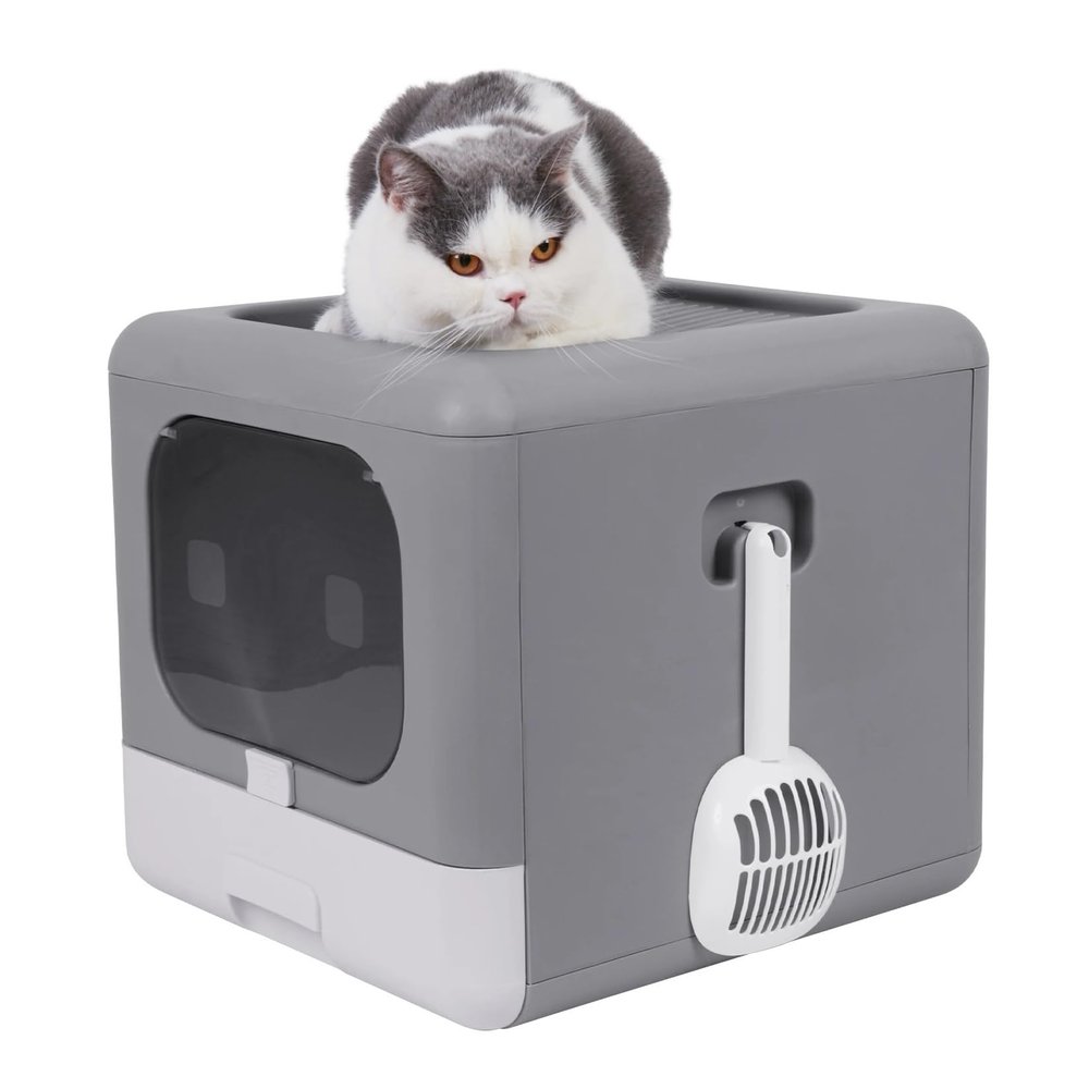 TIEOAXFT Foldable Cat Litter Box for Multiple Cats with Odor Control, Scoop and Tray