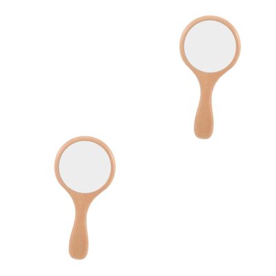 VALICLUD 2-Piece Makeup Mirrors with Solid Wood Handles and Lights