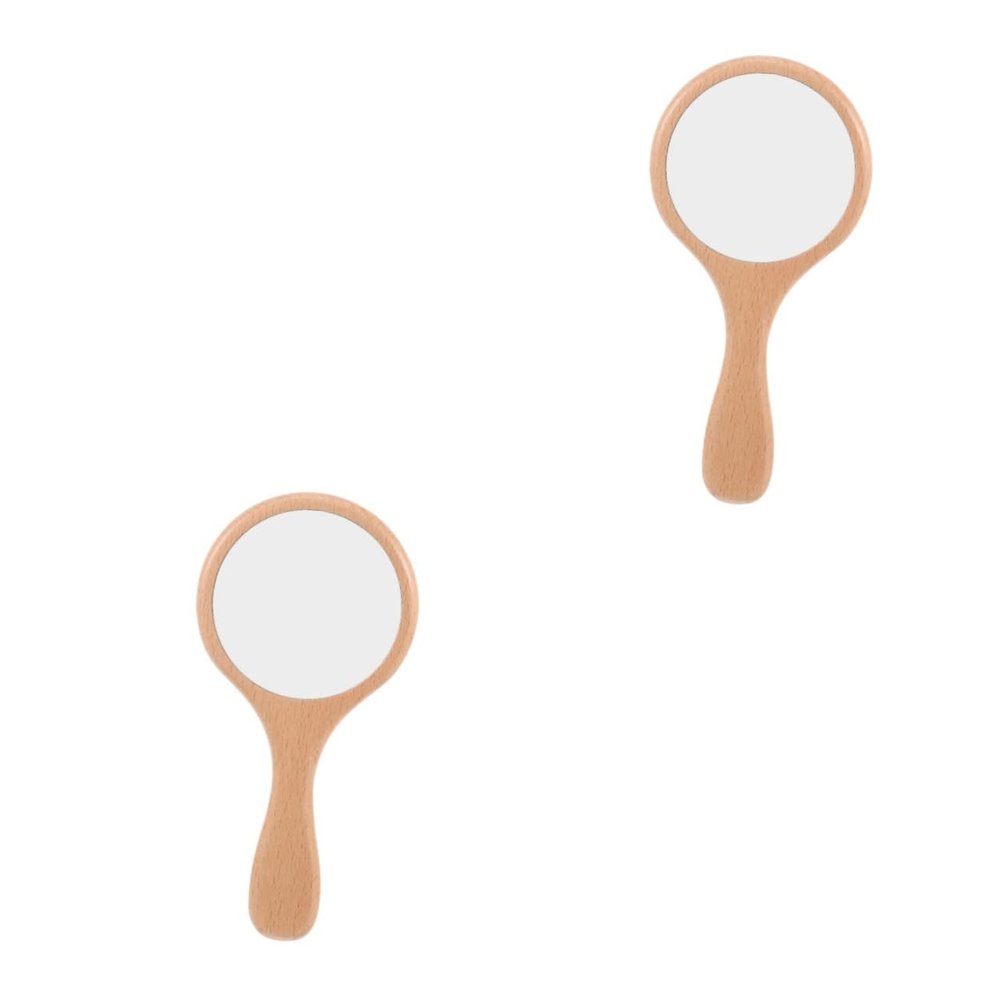 VALICLUD 2-Piece Makeup Mirrors with Solid Wood Handles and Lights