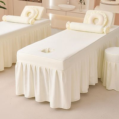 LDLCYCN Beige Massage Table Cover with Face Hole, 70 x 185 cm