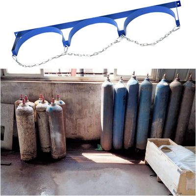 Kanduo Wall-Mounted Steel Gas Cylinder Holder with Safety Chain, Blue, for Hospitals/Factories/Schools (9 Pieces, 37.4 x 7.9 in)