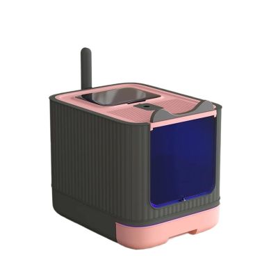 TIEOAXFT Large Enclosed Cat Litter Box for Multiple Cats, Odor Control, Splash-Proof, Sterilization Drawer, Pink - Sterilized