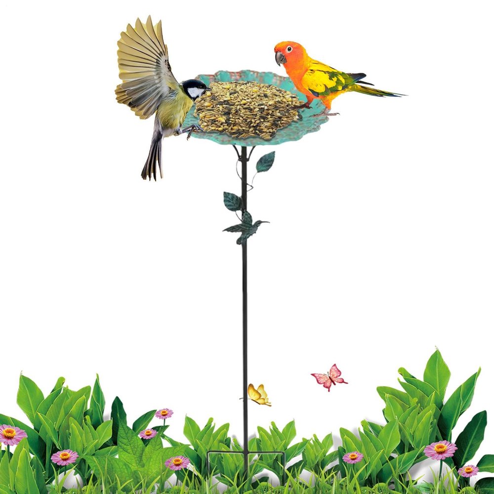 Metal Bird Bath and Feeder, Rust-Proof Standing Bowl, 32.28 x 10.24 in