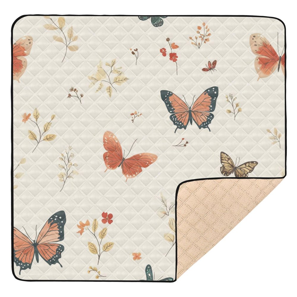 Foiosoh Baby Activity Mat with Butterflies and Flowers, Beige, 127 x 127 cm