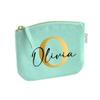 Personalized Makeup Bag for Girls with Name & Initial, Mint, S (14 x 11 cm) view 1