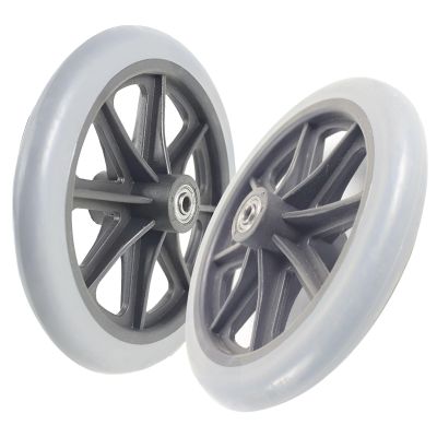 8-Inch Manual Wheelchair Front Caster Replacement Wheels, 1 Pair, Gray PU Tires, 5/16-Inch (8 mm) Bearings