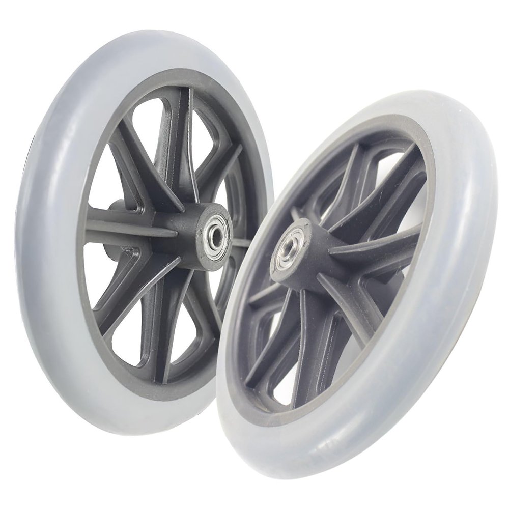 8-Inch Manual Wheelchair Front Caster Replacement Wheels, 1 Pair, Gray PU Tires, 5/16-Inch (8 mm) Bearings