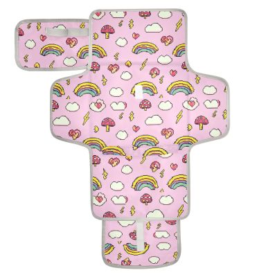 Reusable Toddler Changing Pad with Pocket Pouch, Lightweight Folding Changing Station, Pixel, Wind, Rainbow Mushroom