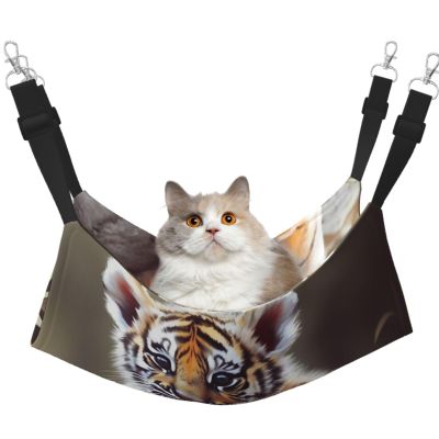 KKLWEGU Cute Tiger Cat Hammock, Breathable Hanging Pet Cage Bed, Adjustable Soft Hammock for Cats, Small Dogs and Rabbits