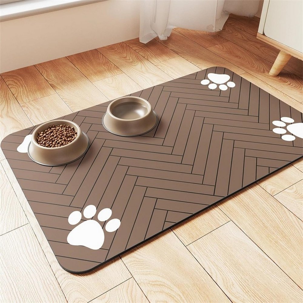 BESTORI Dog and Cat Bowl Mat, Absorbent Quick-Drying, Non-Slip, Brown 3, 30 x 50 cm