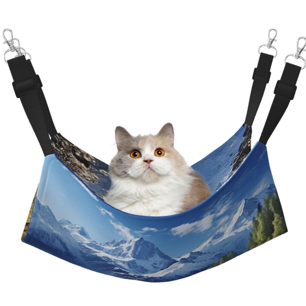 KKLWEGU Snowy Mountains Cat Hammock for Summer, Breathable Hanging Pet Cage Bed, Adjustable and Soft