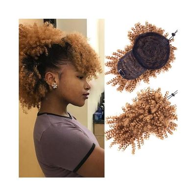 Afro High Puff Ponytail with Bangs, Synthetic Curly Drawstring Hairpiece