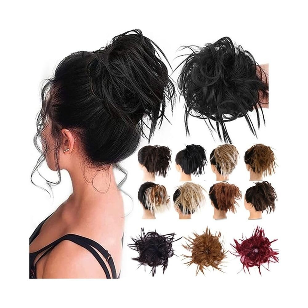 Women's Synthetic Messy Curly Hair Bun Extension, Elastic Hairpiece (1B)